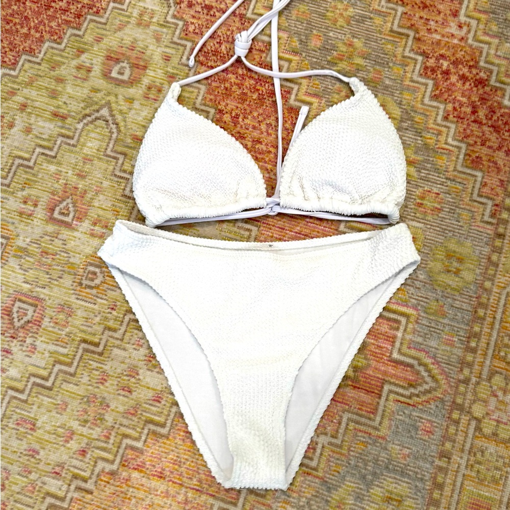 White Swimsuit 2 Piece Triangle Bikini Set Size M